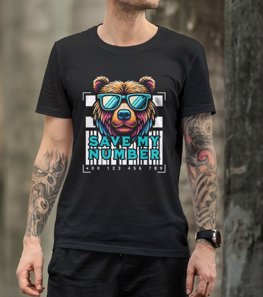 Save My Number Barcode Bear With Sunglasses T-Shirt