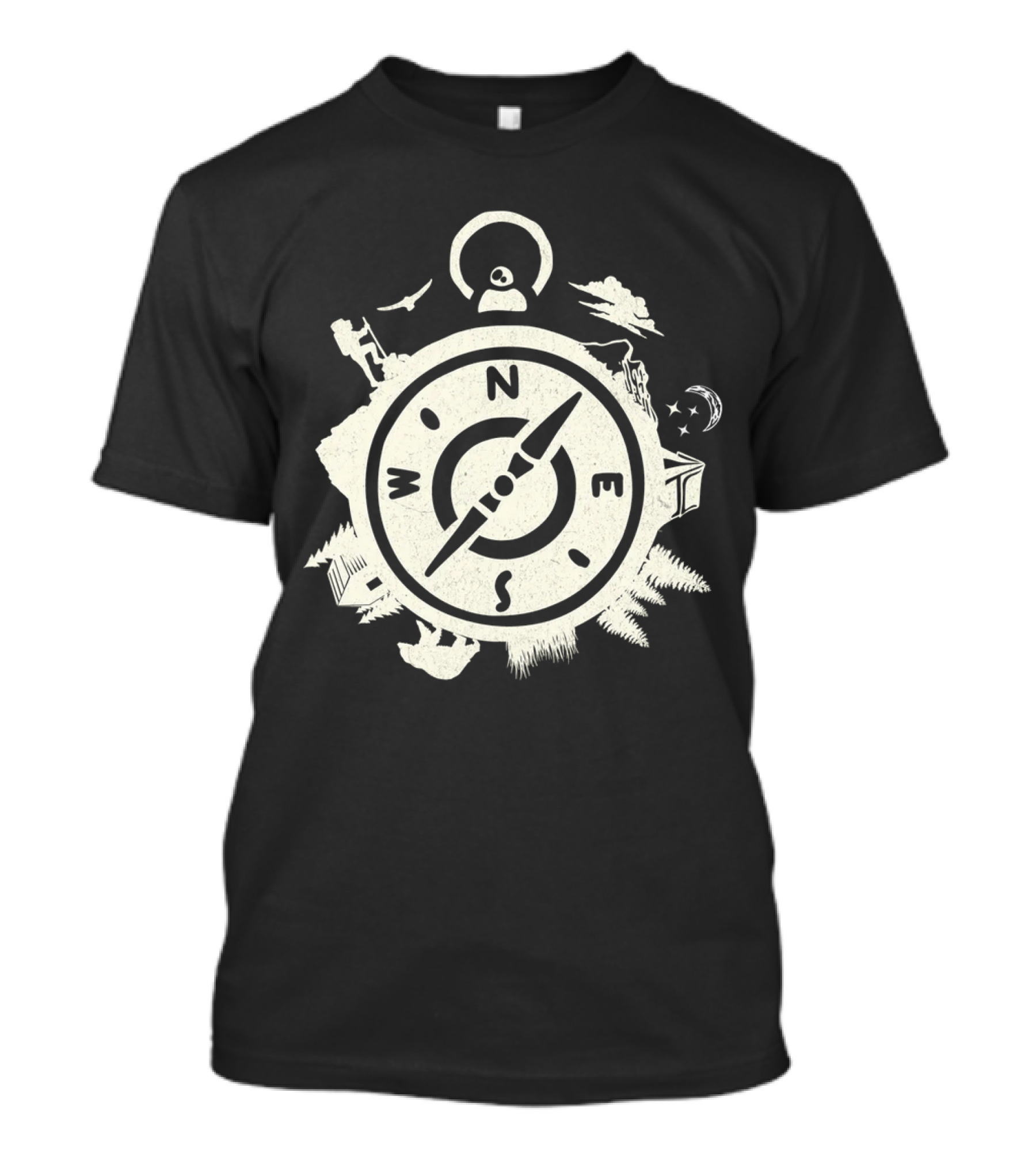 Wilderness Compass Adventure Nature Exploration Camping Moon Stars T-Shirt