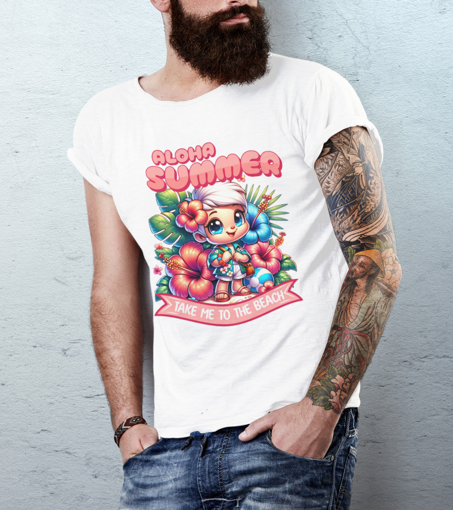 Aloha Summer Take Me To The Beach Hawaiian Tropical Cartoon T-Shirt
