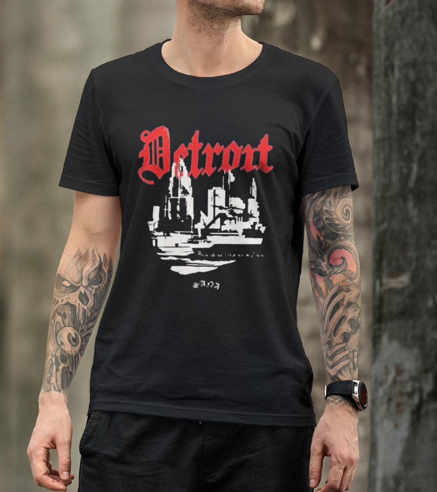 Distressed 3D Detroit Gothic Skyline T-Shirt