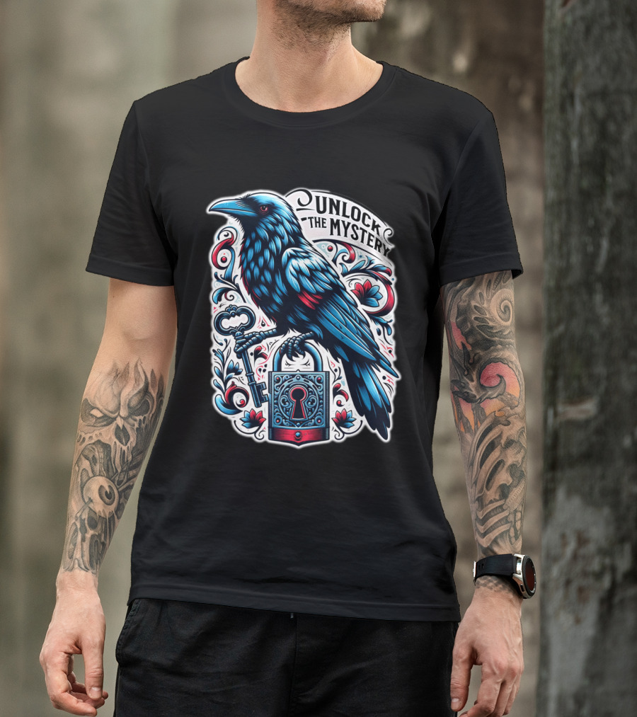Unlock The Mystery Raven Holding Key And Lock With Ornate Floral T-Shirt