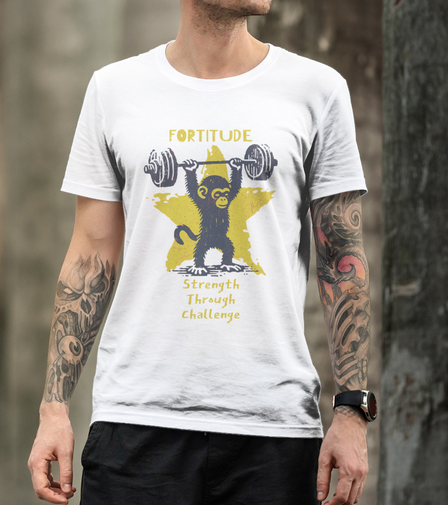Fortitude Strength Through Challenge Monkey Weightlifting Star T-Shirt