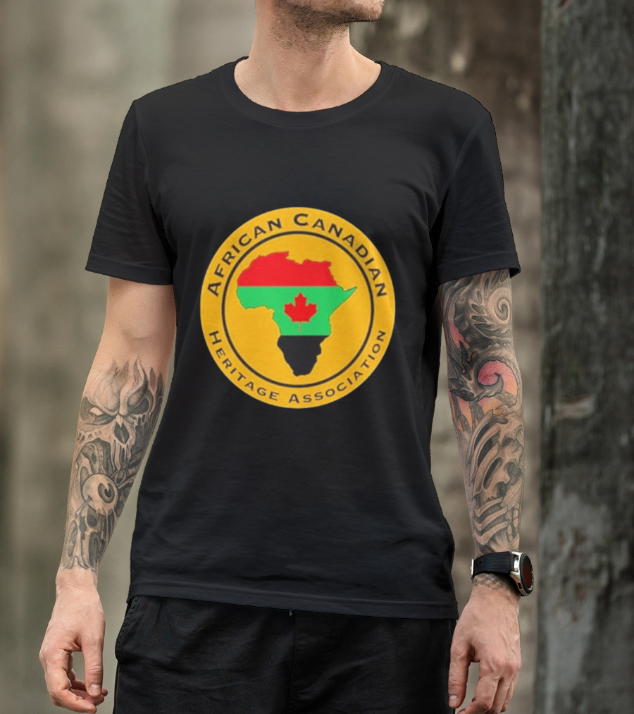 Papa Burgundy African Canadian Heritage Association African Map With Canadian Flag T-Shirt