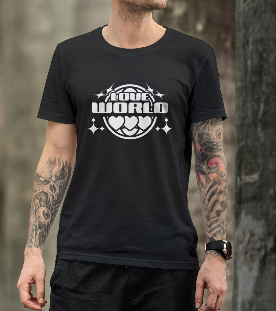 LOVE WORLD Hearts Globe Sparkles T-Shirt