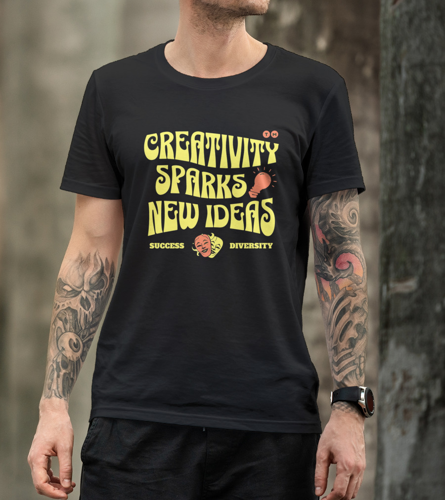 Creativity Sparks New Ideas Success Diversity Lightbulb Icon Comedy Tragedy Masks T-Shirt
