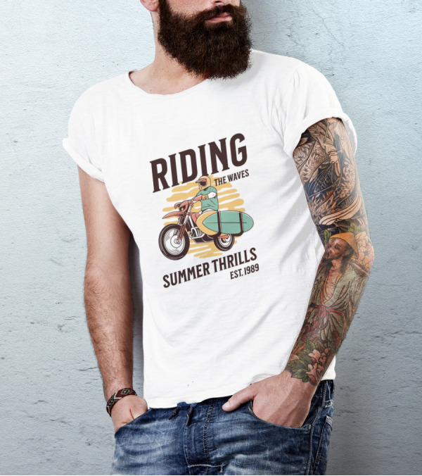 RIDING THE WAVES SUMMER THRILLS EST. 1989 T-Shirt