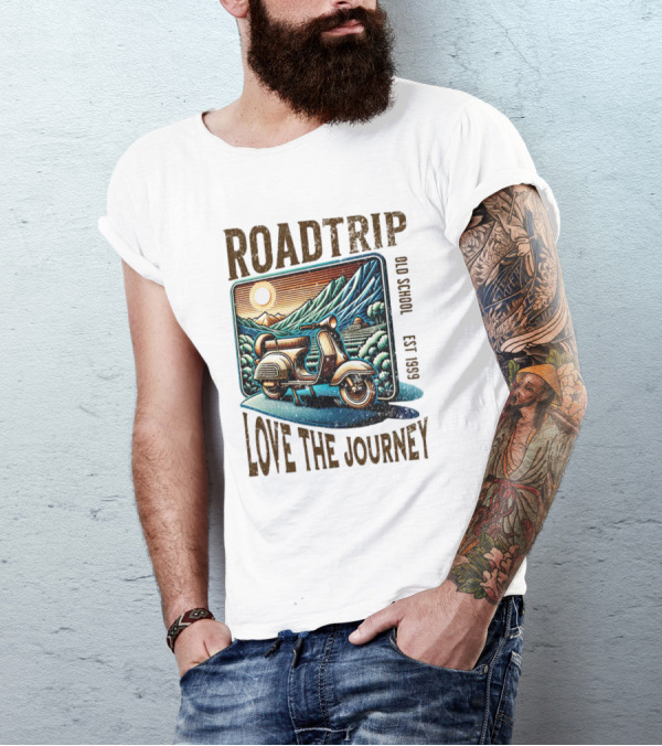 Roadtrip Love The Journey Vintage Scooter Exploring Scenic Mountains T-Shirt