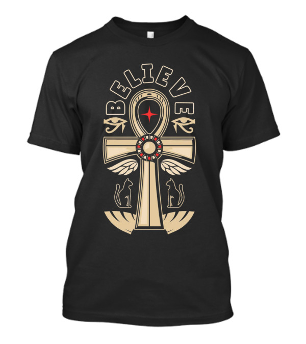 Believe Ankh Symbol With Wings And Cats T-Shirt