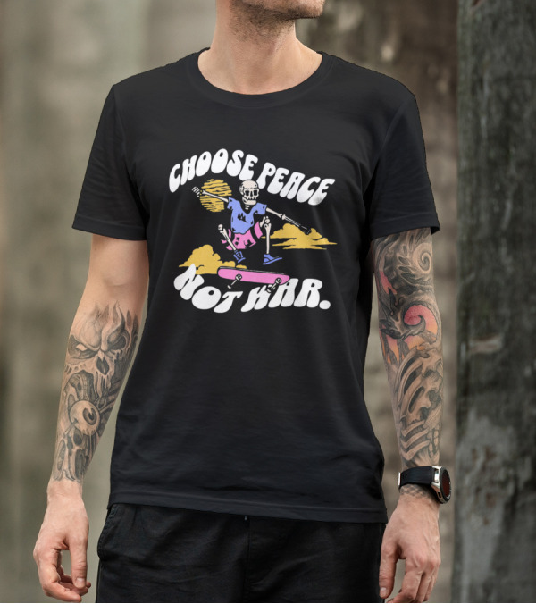 Choose Peace Not War Skeleton Skateboarding Sunset Cloud T-Shirt