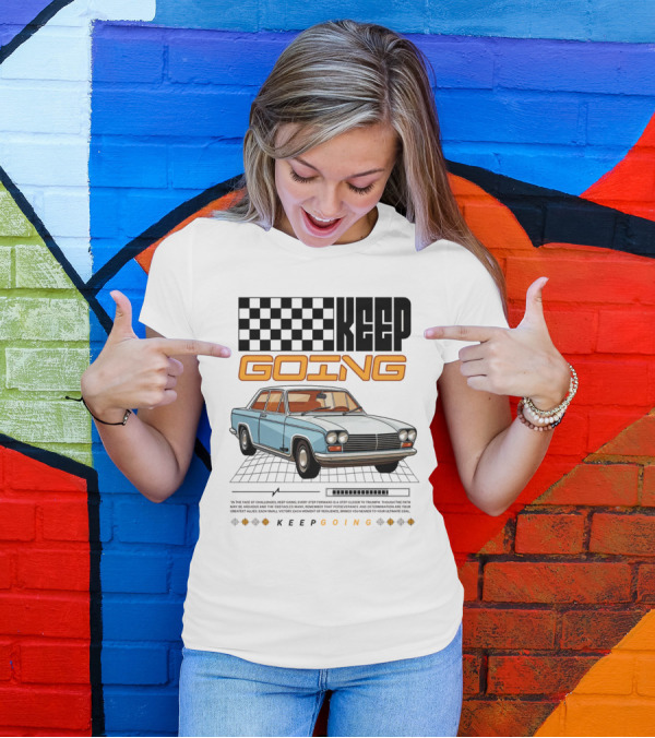 KEEP GOING Retro Car Classic Style Checkerboard Racing Elements T-Shirt