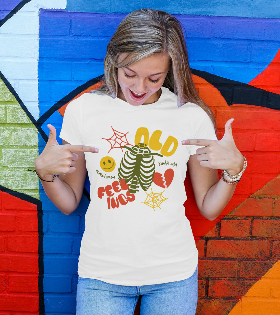Old Feelings Sometimes Kinda Odd Broken Heart And Smiley Skeleton With Webs T-Shirt