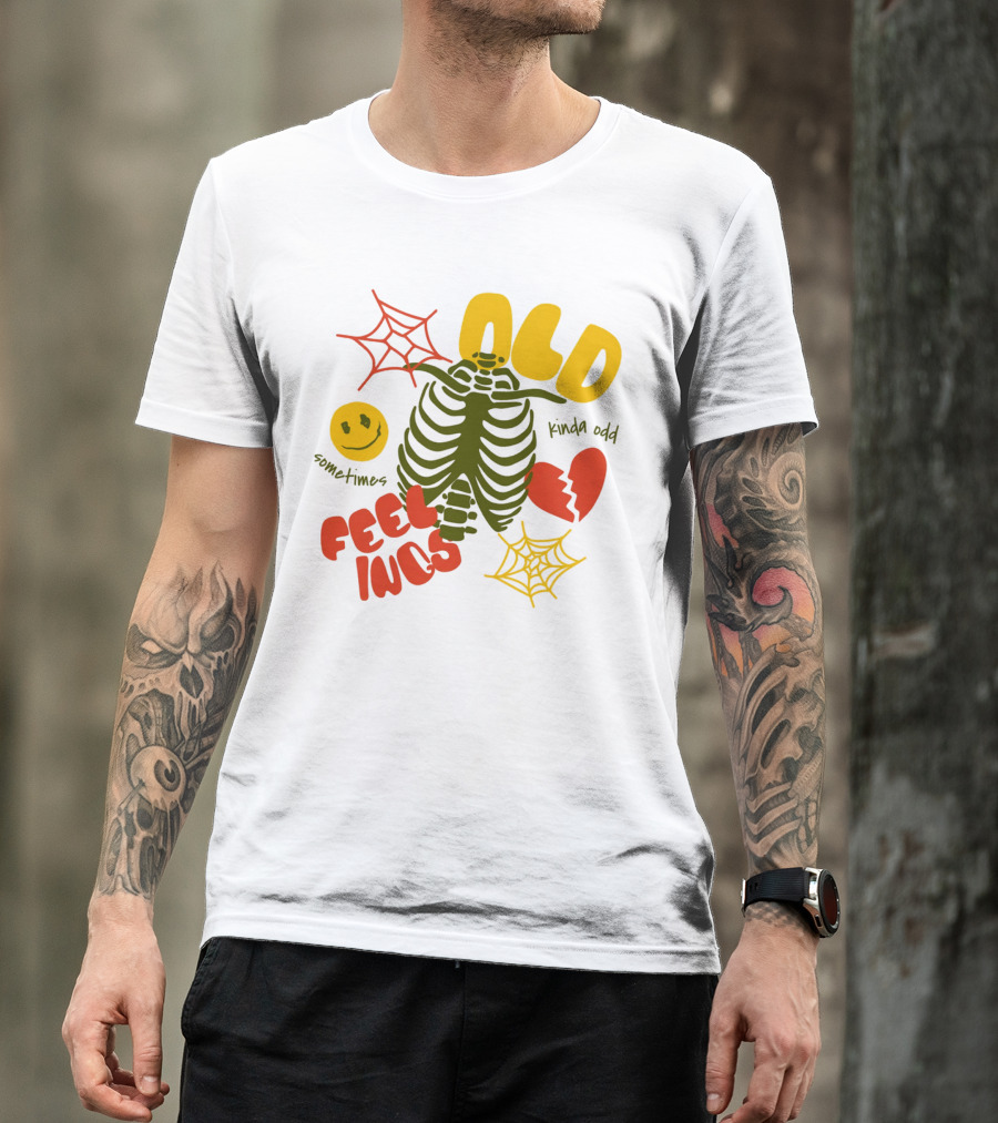 Old Feelings Sometimes Kinda Odd Broken Heart And Smiley Skeleton With Webs T-Shirt