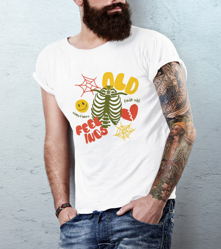 Old Feelings Sometimes Kinda Odd Broken Heart And Smiley Skeleton With Webs T-Shirt