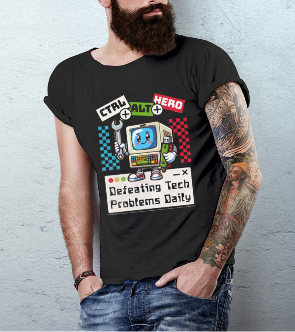 CTRL ALT HERO Retro Computer Defeating Tech Problems Daily T-Shirt