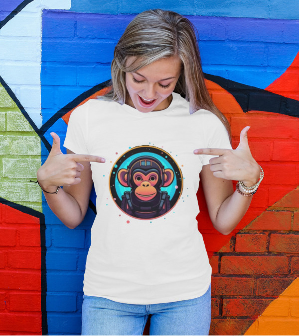 Neon Space Monkey Astronaut Galaxy Explorer T-Shirt