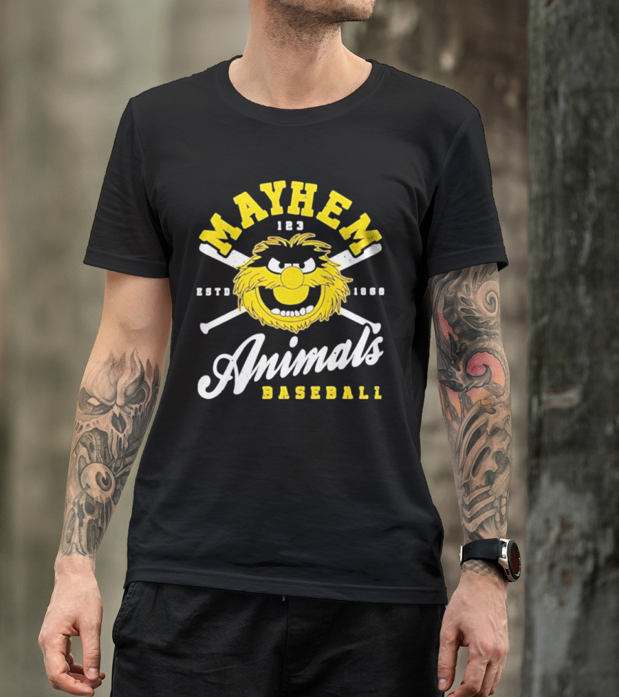Mayhem 123 ESTD 1969 Animals Baseball T-Shirt