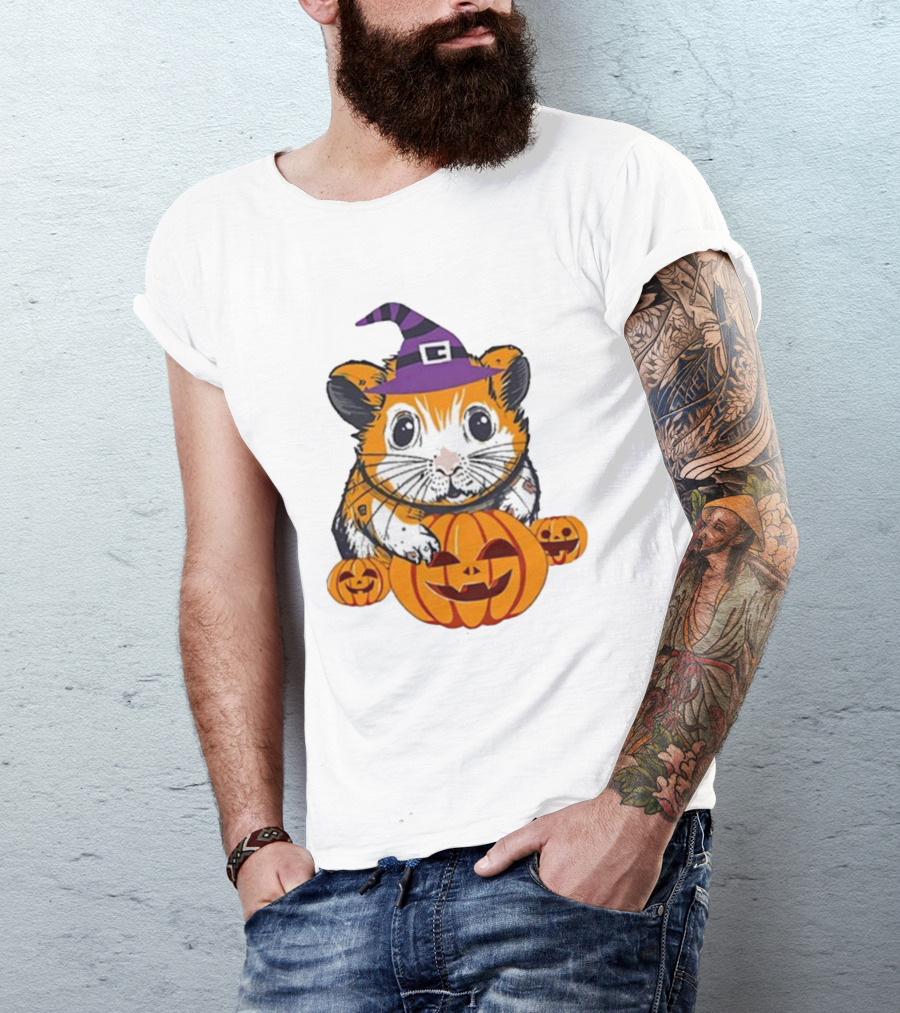 Halloween Guinea Pig With Witch Hat And Pumpkins T-Shirt