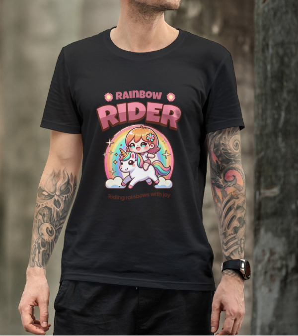 Rainbow Rider Riding Rainbows With Joy T-Shirt