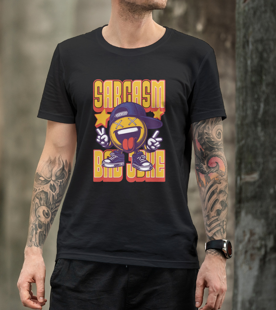 SARCASM BAD JOKE Emoji Character Laugh Peace Sign Cap Sneakers T-Shirt