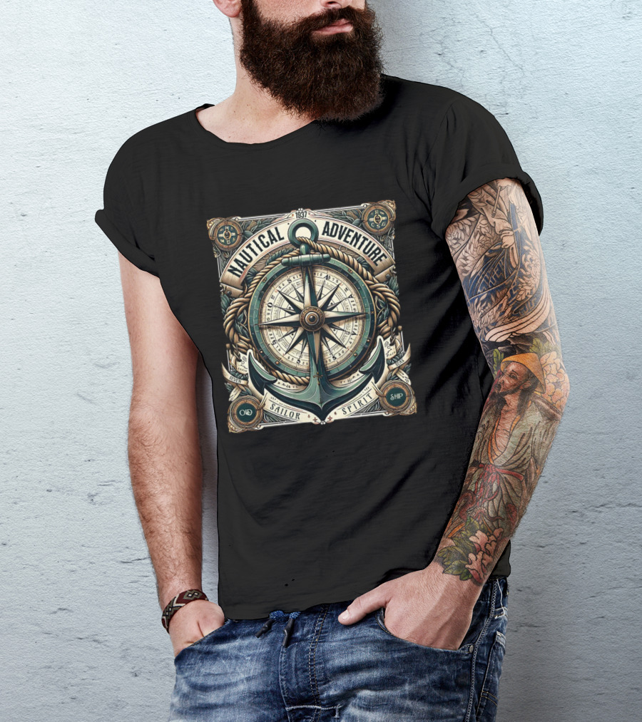 Nautical Adventure 1937 Old Sailor Spirit Ship Compass Anchor T-Shirt