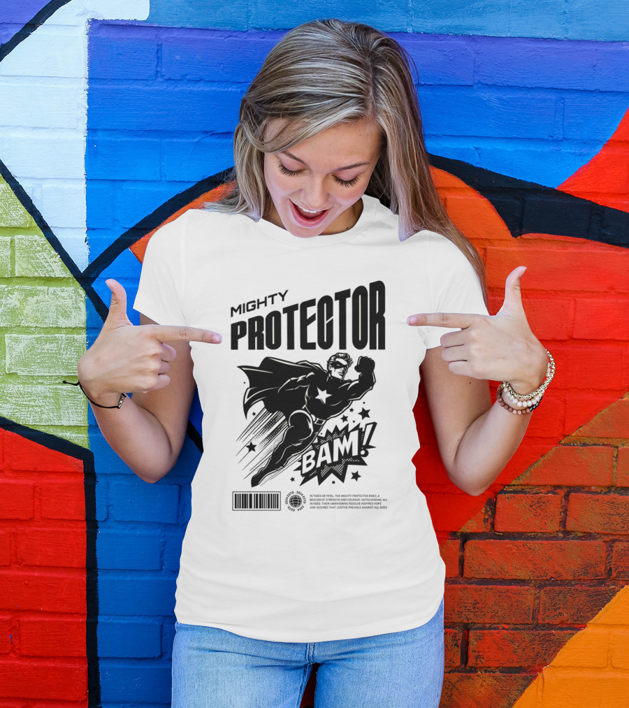 Mighty Protector BAAM Retro Comic Style Superhero T-Shirt