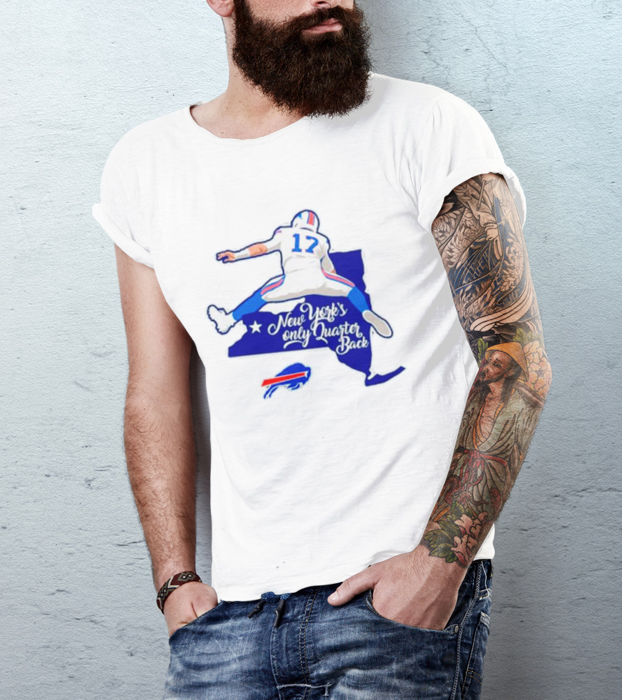 Buffalo Bills 17 New York's Only Quarterback With Iconic Jump And Team Colors T-Shirt
