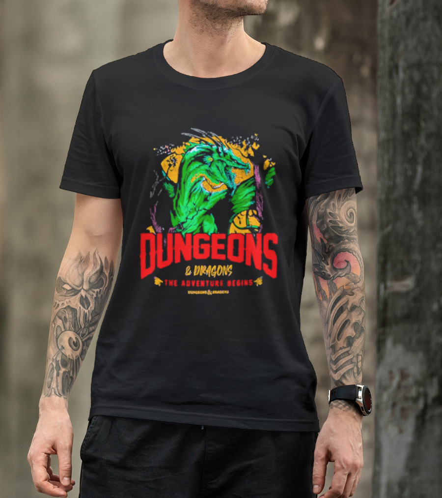 Dungeons And Dragons The Adventure Begins Green Dragon Fantasy T-Shirt