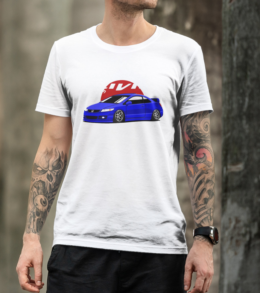 Civic SI JDM Cars Blue Honda With Japanese Characters T-Shirt
