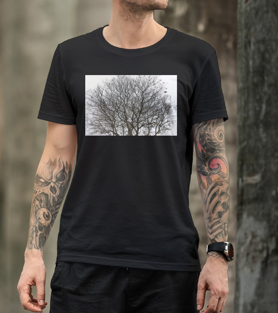 Winters Tracery Bare Tree Branches In Overcast Grey Sky T-Shirt