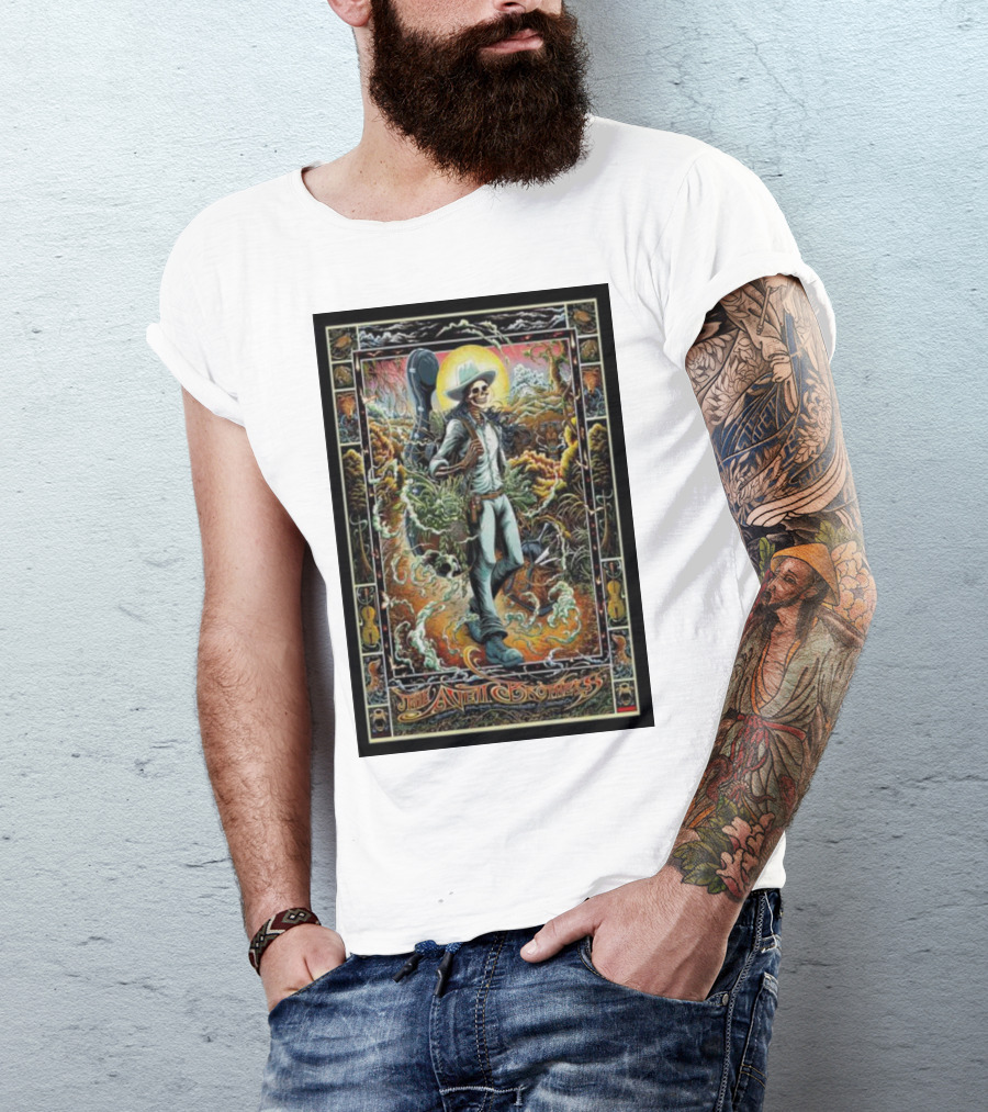 The Avett Brothers Skeleton Cowboy With Guitar And Sunburst Background Stanford T-Shirt