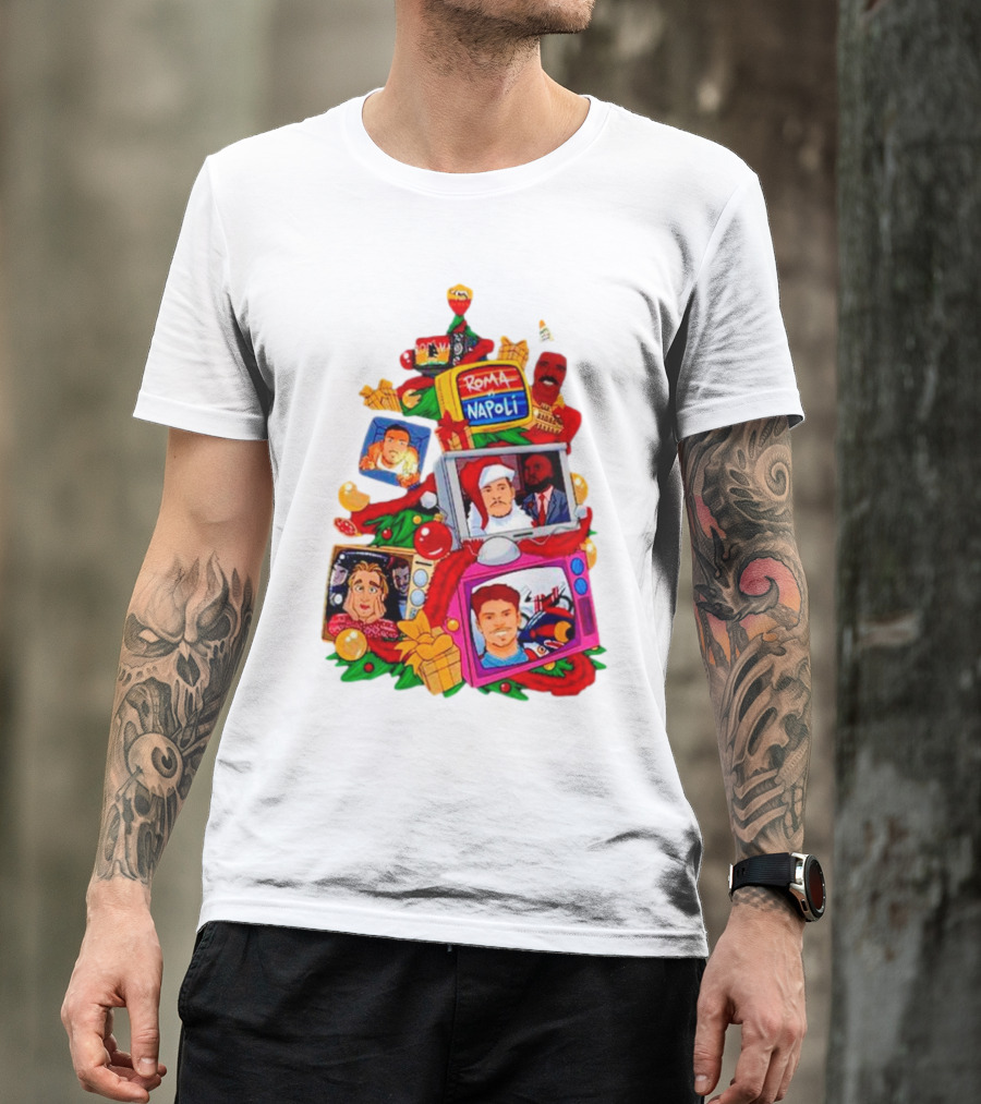 Romolo Con La Matchday Christmas Tree With Roma Napoli Christmas TV Characters T-Shirt