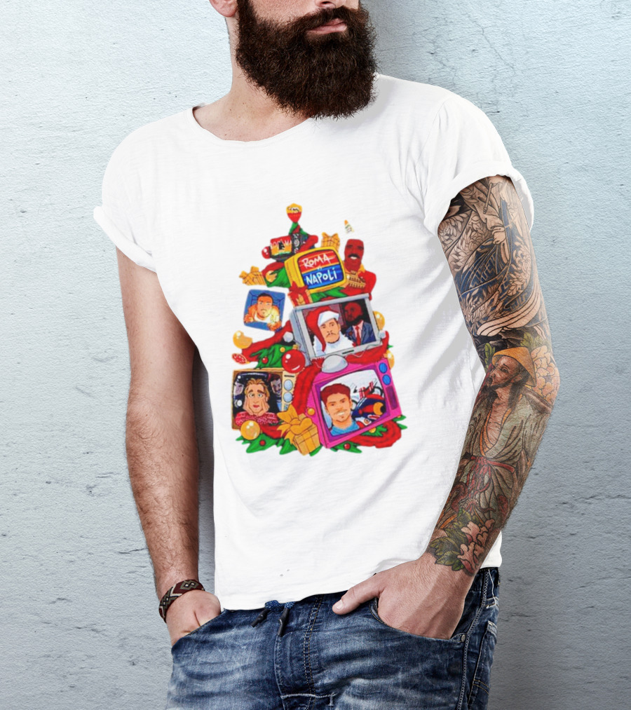 Romolo Con La Matchday Christmas Tree With Roma Napoli Christmas TV Characters T-Shirt