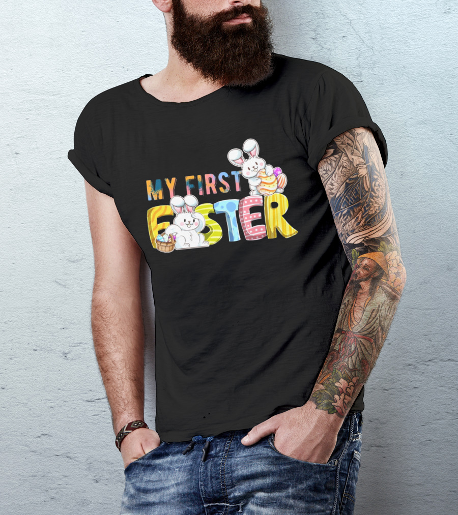 My First Easter Baby Boy Easter Bunny With Colorful Eggs And Bunnies T-Shirt