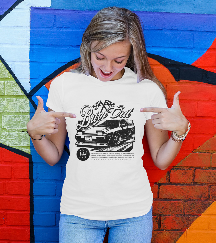Burn Out JDM Car Drifting Tokyo Streets Tradition And Modernity T-Shirt