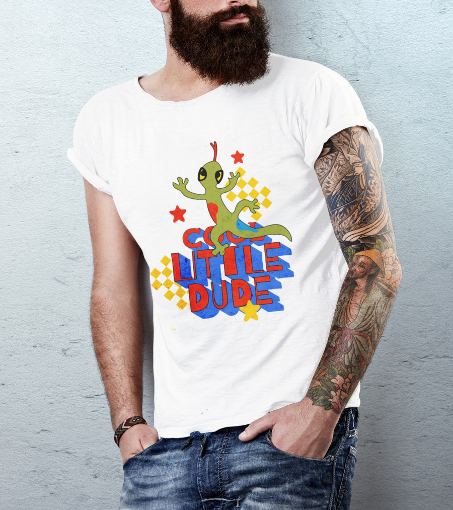Cool Little Dude Lizard With Stars And Checkerboard T-Shirt