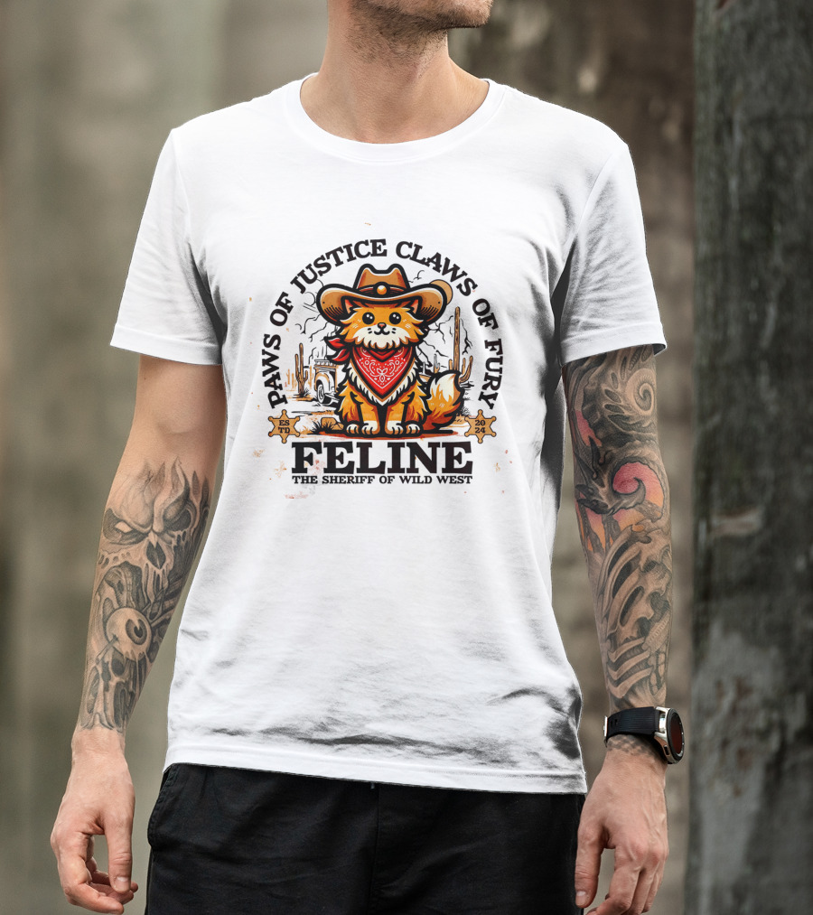 Paws Of Justice Claws Of Fury Feline The Sheriff Of Wild West T-Shirt