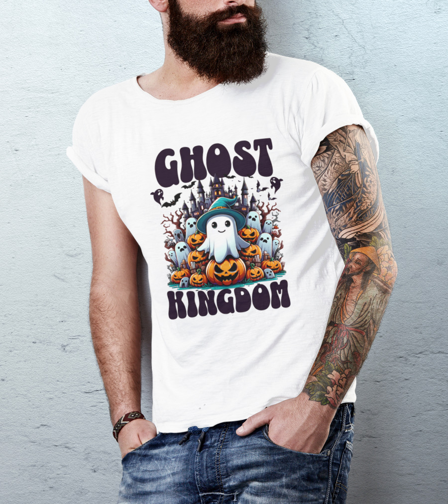 Ghost Kingdom Halloween Ghosts And Pumpkins Witches Hat Haunted Castle T-Shirt