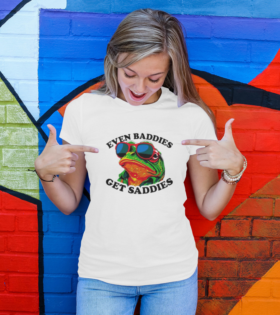 Even Baddies Get Saddies Frog Sunglasses Bright Colors T-Shirt