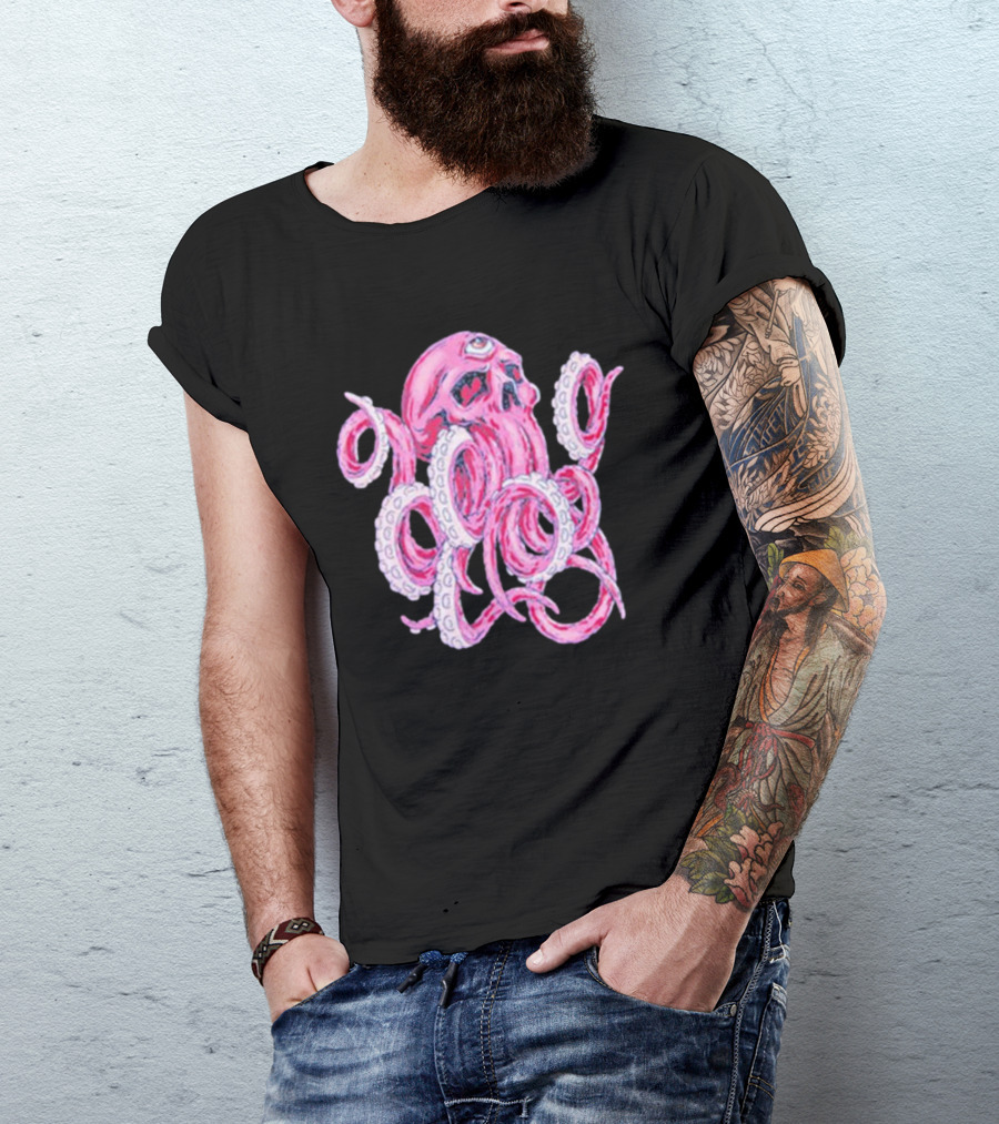 Deep Dark And Dangerous Red Octopus Skull Ddd T-Shirt