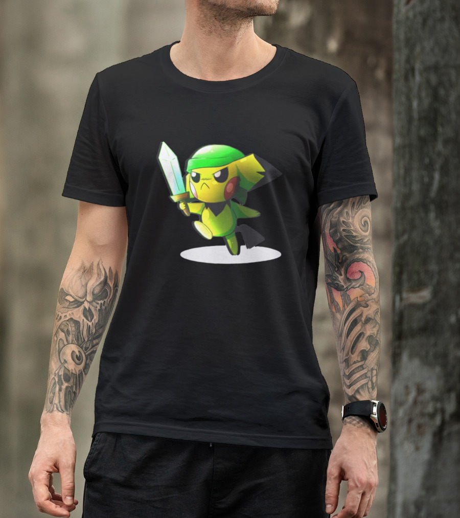 Pikachu Dressed As Link From The Legend Of Zelda With Sword In Hand T-Shirt