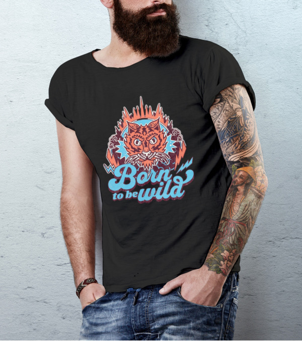 Born To Be Wild Tiger Vintage Style Retro Lightning Burst T-Shirt
