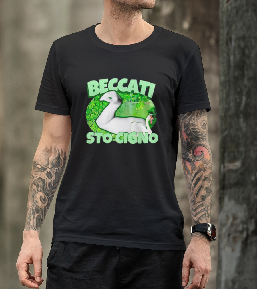 Beccati Sto Cigno Goose Meme - Italian Humor With Green Lake Background T-Shirt