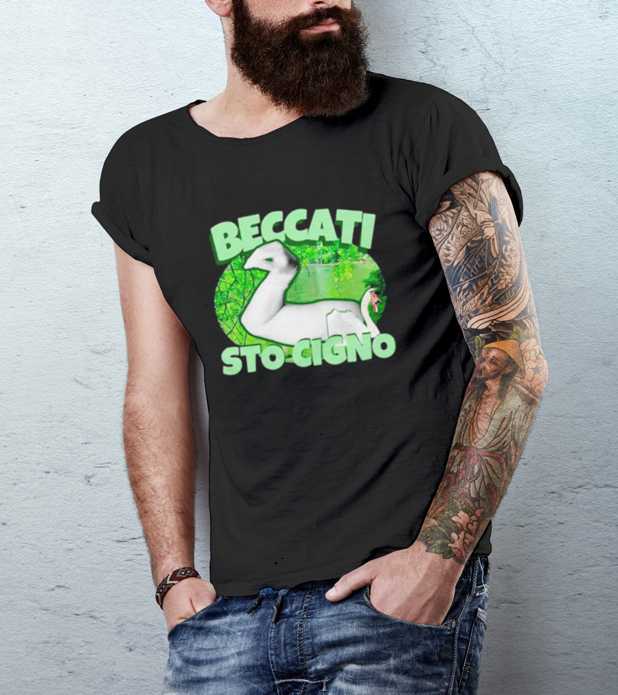 Beccati Sto Cigno Goose Meme - Italian Humor With Green Lake Background T-Shirt