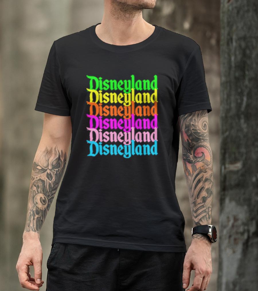 Disneyland Rainbow Multicolor Text Stacked T-Shirt