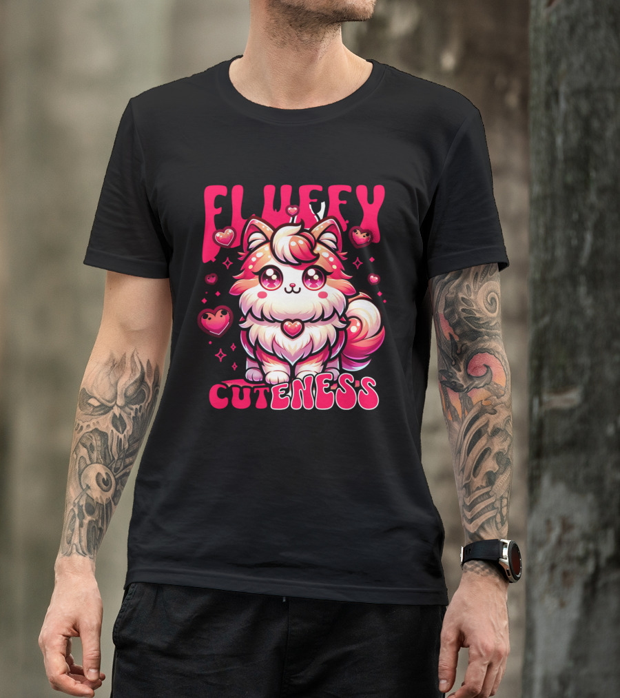 FLUFFY CUTENESS Heart-Eyed Kawaii Creature Surrounded By Little Hearts T-Shirt