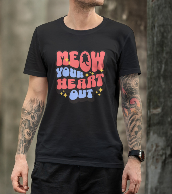 MEOW YOUR HEART OUT Retro Cat Stars T-Shirt