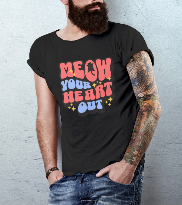 MEOW YOUR HEART OUT Retro Cat Stars T-Shirt