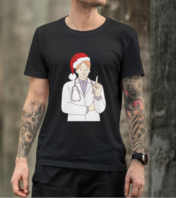 Santa Hat Wearing Physician Doctor Merry Christmas T-Shirt