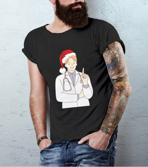 Santa Hat Wearing Physician Doctor Merry Christmas T-Shirt