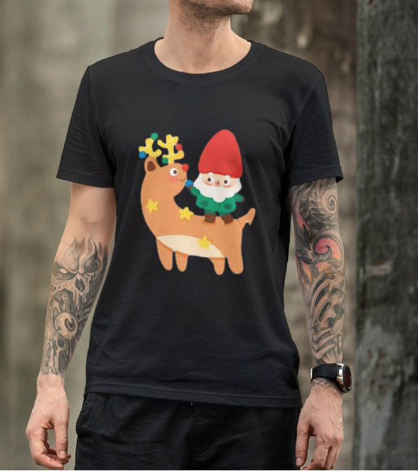 Cute Christmas Reindeer With Santa Riding T-Shirt